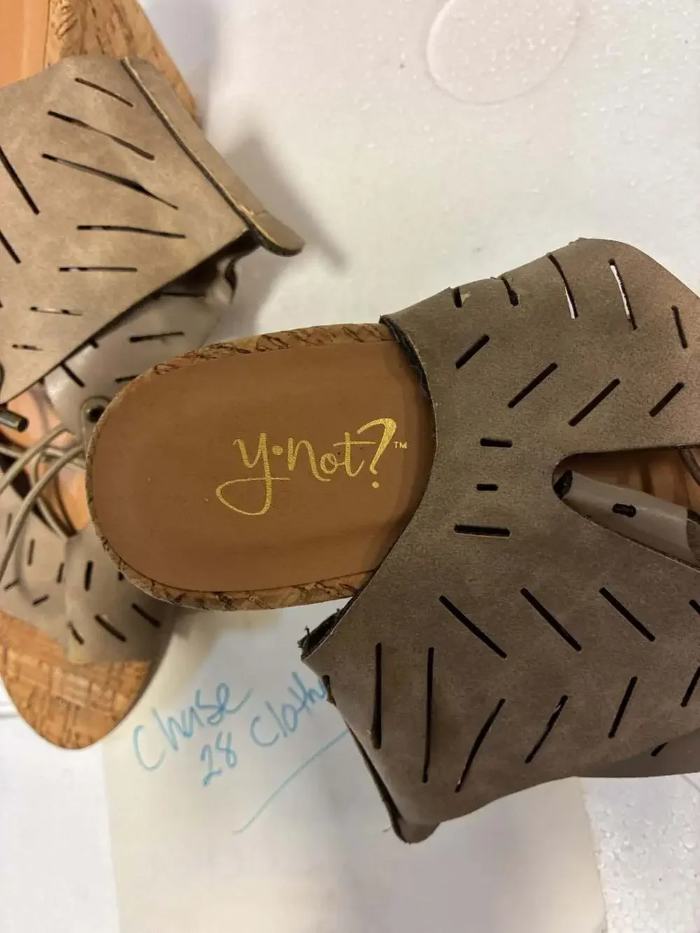 y.not? Melissa Perforated Lace-Up Cork Wedge Sandals